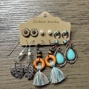 Bohemian Turquoise and Silver Earring Set